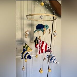 Handmade Crochet Sea Life Baby Mobile 29”tall 10”wide New